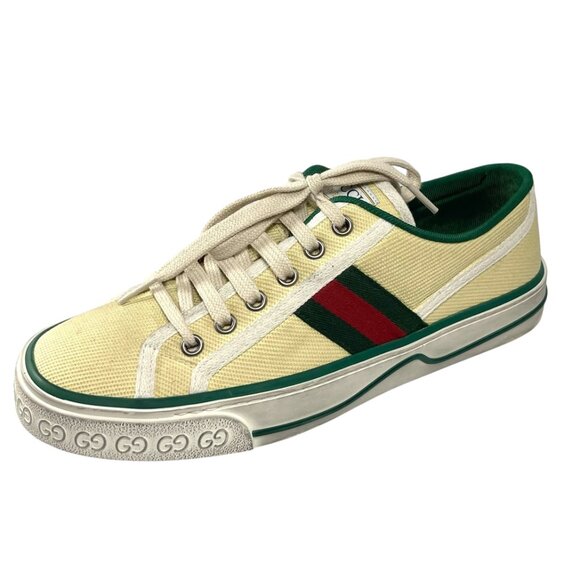 GUCCI Tennis 1977 Old Multicolor Canvas Tweed Butter Yellow Womens 38 8 - Picture 4 of 12